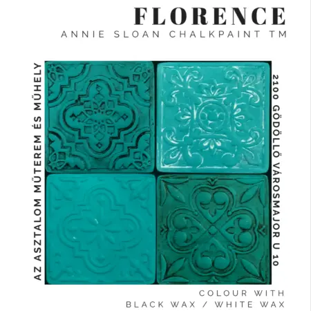 Florence Chalk Paint™ krétafesték négy különböző lágy bútor viasszal kezelve, rusztikus felületen